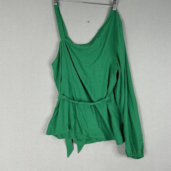 Sanctuary Womens Top Extra Large Green Dani One Shoulder Tie Wrap Blouse Resort - Picture 7 of 12